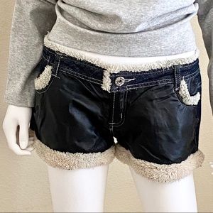 Shearling-lined Vegan Leather/Denim Shorts - NWOT